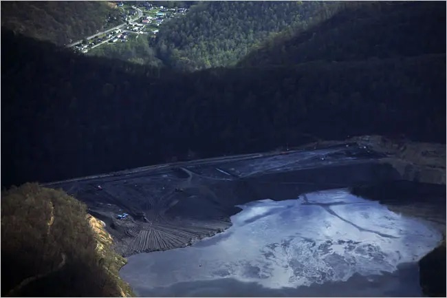 In West Virginia, one of many lagoons that hold slurry, water used to remove impurities from coal. Such water can seep into local drinking supplies.